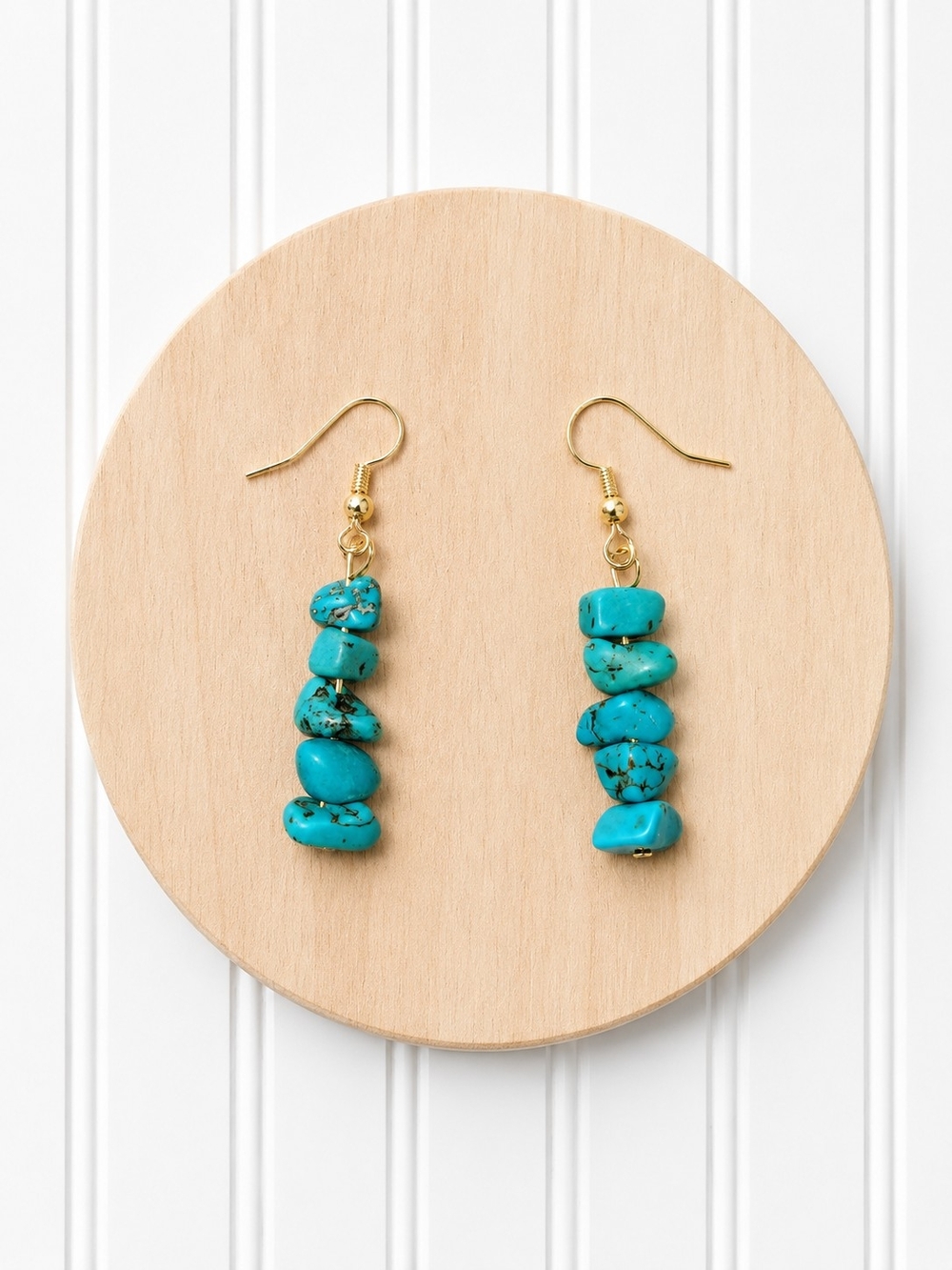 Turquoise Stone Dangle Earrings - Gold Hooks
